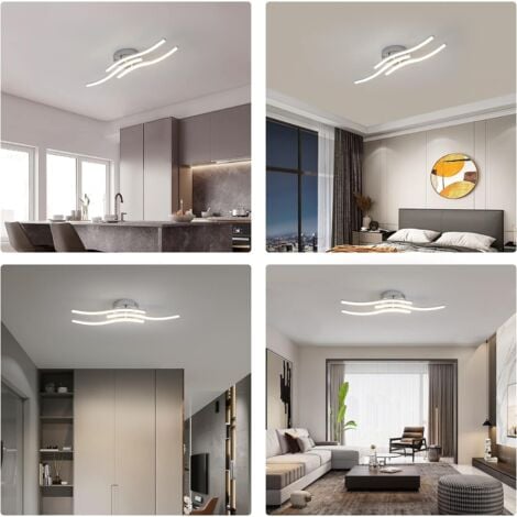 COMELY Silver LED Ceiling Light, Integrated Luminaire in Wave Shape, 18W LED 220V IP20, Modern Ceiling Light for Living Room or Kitchen (Neutral White 4000K)