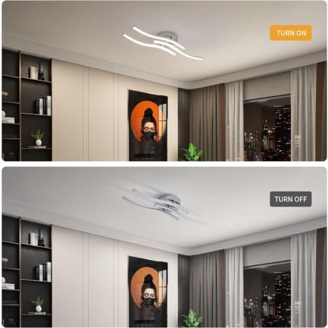 COMELY Silver LED Ceiling Light, Integrated Luminaire in Wave Shape, 18W LED 220V IP20, Modern Ceiling Light for Living Room or Kitchen (Neutral White 4000K)