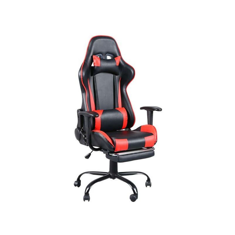 XUNDD Gaming Stuhl Schreibtischstuhl Gamer Ergonomischer PU-Leder  Bürostuhl,Einstellbare Sitzhöhe und Rückenlehnenneigung,Pc Stuhl mit  Lendenwirbelstütze und Fußstütze,Schwarz Rot