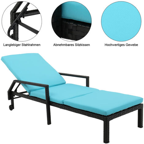 XUNDD Rattan Sonnenliege mit Armlehne, PE Rattan Polyester Gartenliege