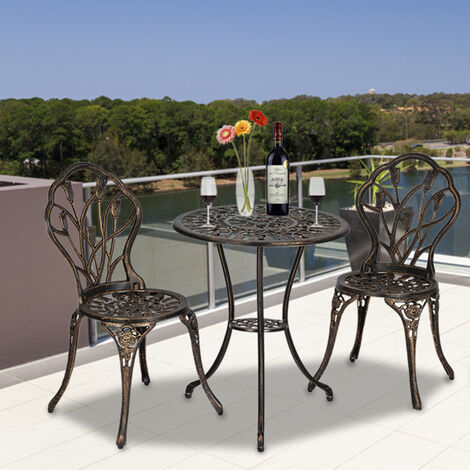 XICHAO 3 teiliges Tulip Bistro Set aus Tisch und Stuhlen aus Aluminiumguss im europaischen Stil fur den AuBenbereich Bronze