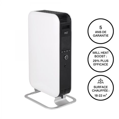 Radiateur bain d'huile 1500W – Technologie Mill Heat Boost – Protection contre la surchauffe – Interrupteur à bascule