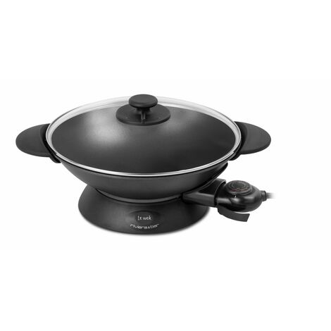 Wok électrique 5L – Cuve en fonte d'aluminium – Puissance 2200W – Thermostat réglable 10 positions – Couvercle en verre avec échappement vapeur – Riviera & Bar