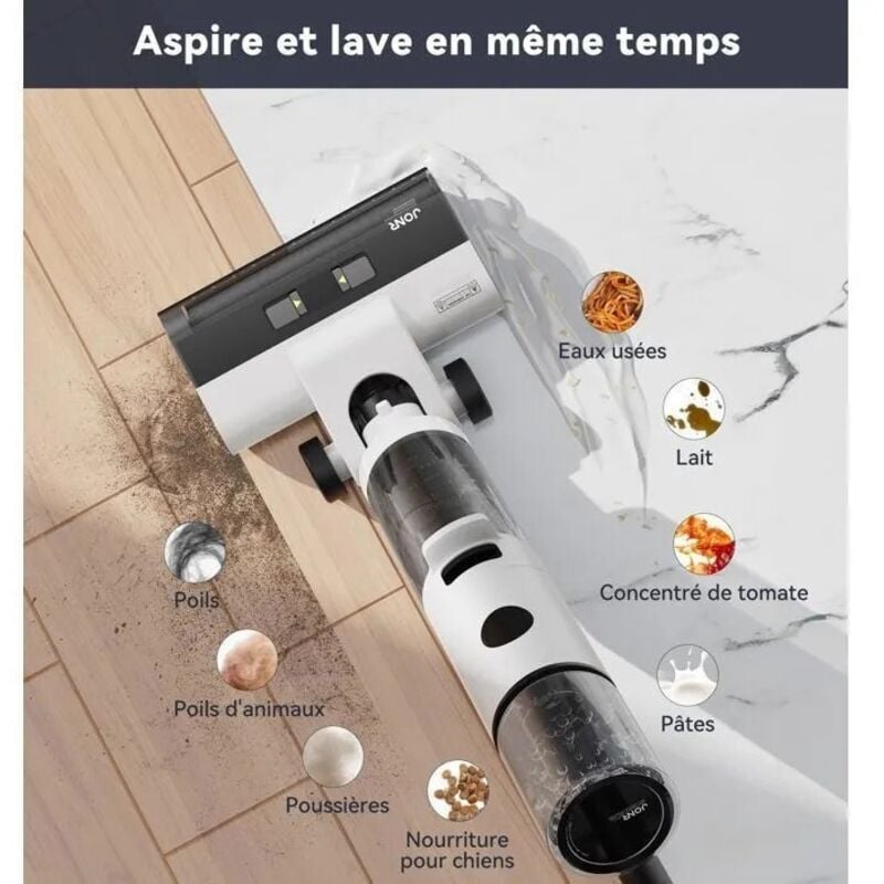 JONR ED12 Aspirateur sans Fil Portable Sec et Humide, Puissant 9KPa 200W Autonome 30 Minutes, Nettoyage des Bords, Fonction de Nettoyage Automatique Intelligente, Adapté Aux Sols Durs 2