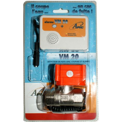 Apic – Détecteur d'inondation avec alarme – Coupeur d'eau ¾ pouce – Alimentation par pile 9V – Protection contre les fuites
