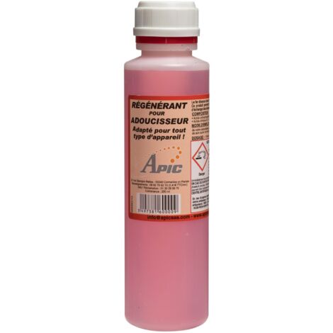 Apic – Solution régénérante pour adoucisseur d'eau 250 mL – Élimine le fer – Pour 20 à 22 litres de résines – Bouchon de sécurité enfants