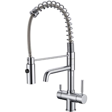Apic – Robinet mitigeur inox 3 voies flexible – Hauteur 53 cm – Compatible haute/basse pression – Sortie adoucie sans éclaboussure (1/3)