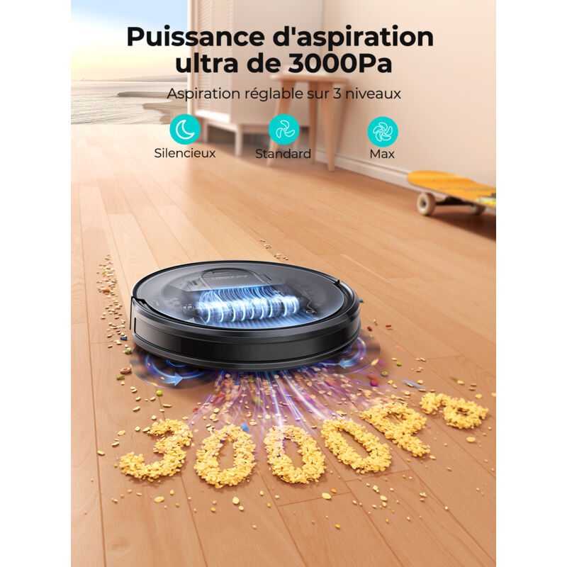 Airzeen Aspirateur Robot, 3 en1 Robot Aspirateur 3000Pa Puissance d'aspiration élevée Aspirateur Robot Laveur Silencieux, App/WiFi, 150 Min d'autonomie 2