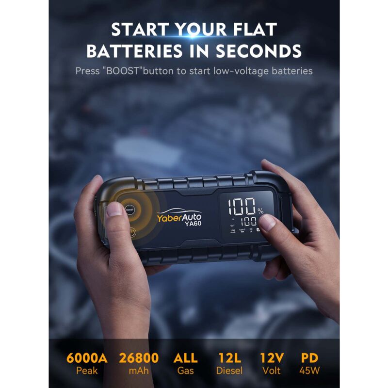 Booster Batterie Voiture 3000A 26800mAh - Démarreur Portable Pour Auto/Moto Jusqu'à 7L - USB LED