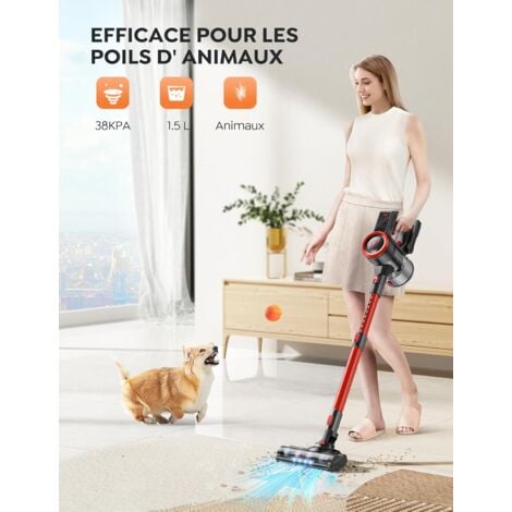 BuTure Aspirateur Balai sans Fil, 38KPa/450W Aspirateur sans Fil Puissant avec 55 Min d'Utilisation & Batterie Amovible, Capacité 1.5L, Écran Tactile, Aspirateur Balai Puissant pour Tapis/Sol Dur