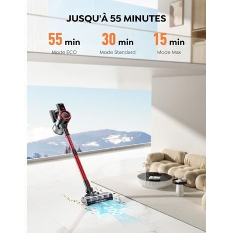 BuTure Aspirateur Balai sans Fil, 38KPa/450W Aspirateur sans Fil Puissant avec 55 Min d'Utilisation & Batterie Amovible, Capacité 1.5L, Écran Tactile, Aspirateur Balai Puissant pour Tapis/Sol Dur