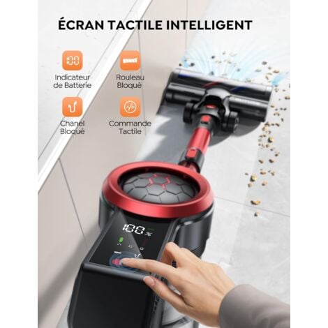 BuTure Aspirateur Balai sans Fil, 38KPa/450W Aspirateur sans Fil Puissant avec 55 Min d'Utilisation & Batterie Amovible, Capacité 1.5L, Écran Tactile, Aspirateur Balai Puissant pour Tapis/Sol Dur