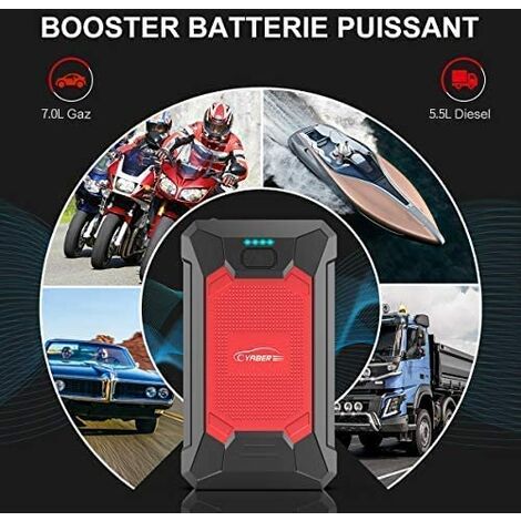 URAQT Booster Batterie, 1000A 10000mAh 12V Démarrage de Voiture (Jusqu’à 6L  Gas ou 5L Diesel), Jump Starter Portable avec Pinces de Sûreté