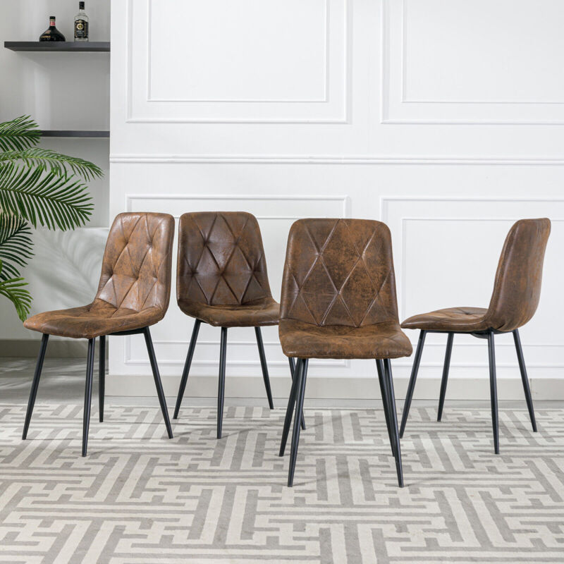 Set of 4 Dining Chairs for Living Room, Faux Suede 4 Dining Chairs with Upholstered Seat Solid Metal Legs for Dining Room, Brown