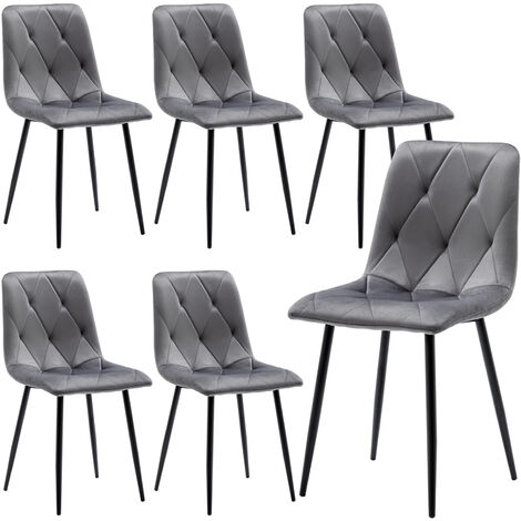 Set of 6 Dining Chairs for Dining Room Living Room, Velvet Fabric Dining Chairs Set of 6 with Backrest Upholstered Seat Solid Metal Legs, Gray