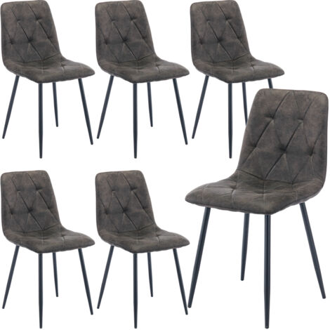 Set of 6 Dining Chairs for Living Room Dining Room, Faux Suede Dining Chairs Set of 6 with Upholstered Seat Solid Metal Legs, Gray