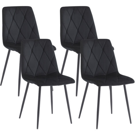 Artist Hand Set of 4 Dining Chairs for Dining Room Living Room, Velvet Fabric Kitchen Chairs Set with Upholstered Seat Backrest Solid Metal Legs, Black (1/5)