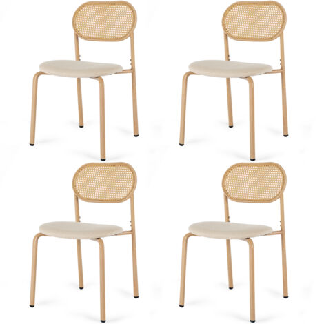 Artist Hand Set of 4 Boho Dining Chairs for Living Room Dining Room, Upholstered Cane Dining Chair with Rattan Back & Metal Legs, Natural (1/5)