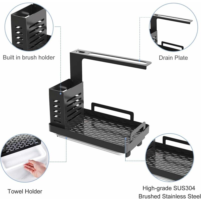 RHAFAYRE Porta spugna per lavello da cucina, Organizer porta spugna per  lavello da cucina, Porta spugna in acciaio inossidabile, Supporto per  spazzola in spugna con spazio per vassoio di scarico del l