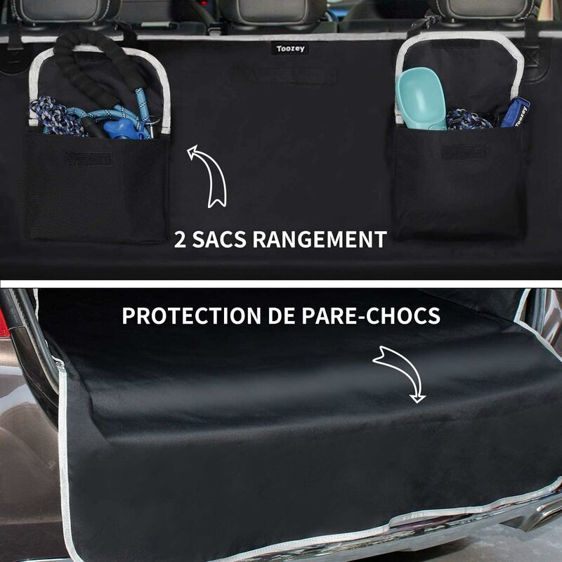 RHAFAYRE Protezione universale per bagagliaio per cani, 2 grandi tasche,  impermeabile e antiscivolo, copertura per bagagliaio 185 x 105 cm per la  maggior parte delle auto, ciotola bonus ed e-book, ner