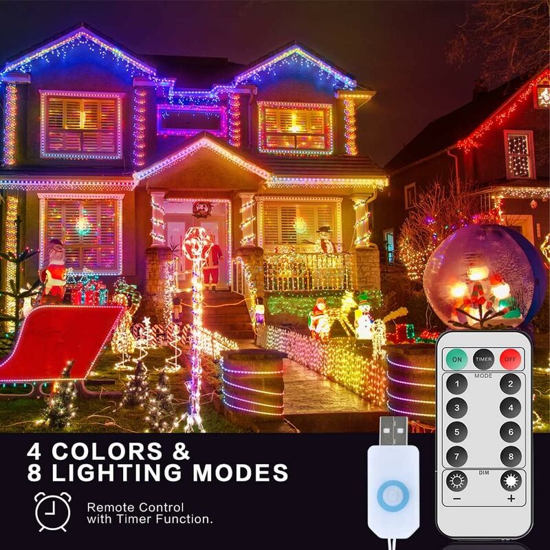 RHAFAYRE Luci Leggiadramente 100 LED 10 Metri Filo Argento 4 Colori, Spina  USB Con Telecomando Luce Stellata Per La Festa Di Natale Decorazione Della  Festa Nuziale