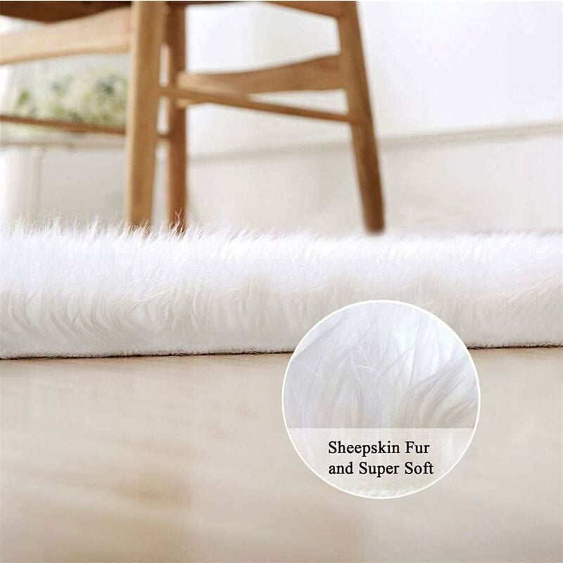 RHAFAYRE Tappeto in finta pelle di pecora, imitazione pile tappeto morbido  morbido pelo lungo cuscino decorativo per sedia cuscino per divano (bianco,  50x80 cm)