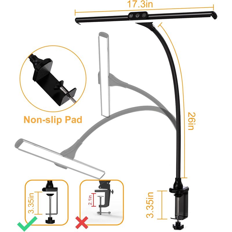 RHAFAYRE Potente lampada da scrivania a LED con morsetto, lampada da tavolo  da architetto touch control da 9 W con 5 modalità colore e 5 luminosità,  funzione memoria, nera per studiare, lavorare