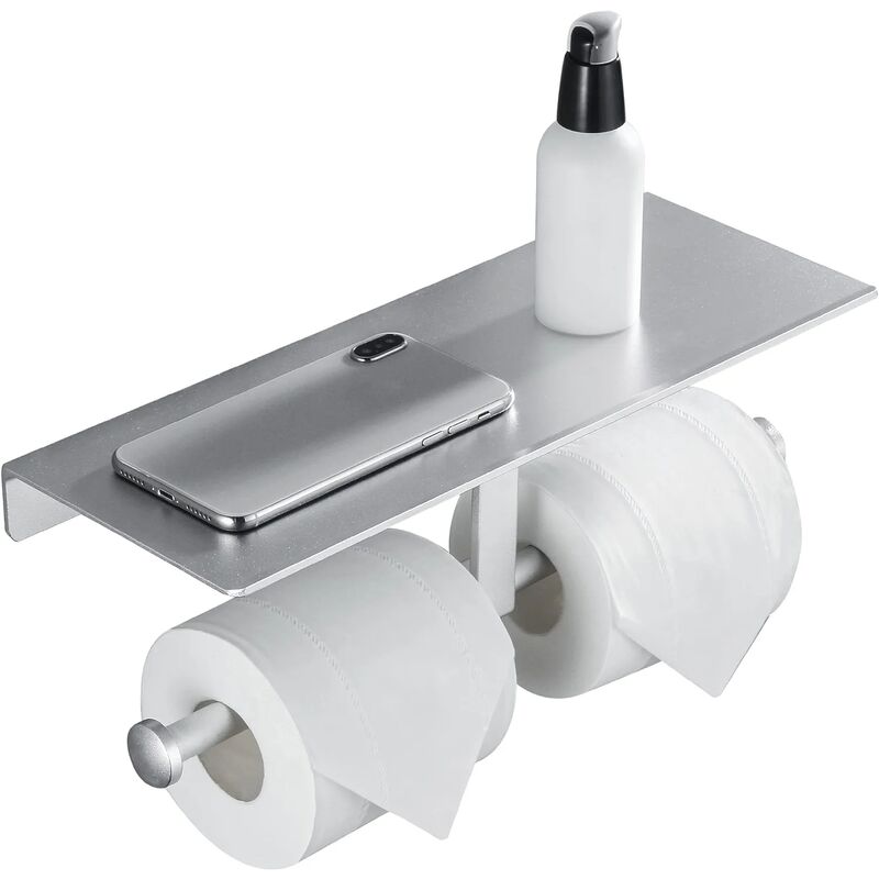 RHAFAYRE Portarotolo di carta igienica senza perforazione con supporto per  telefono cellulare a doppia parete per bagno (argento)