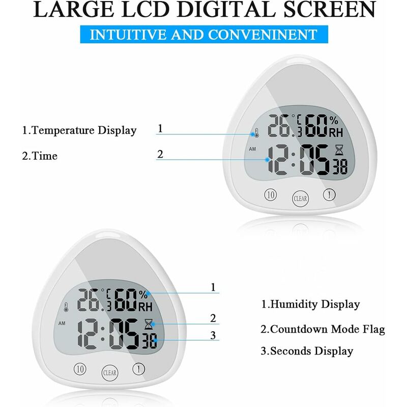 RHAFAYRE Orologio da Bagno, Sveglia Digitale LCD con Orologio da Doccia  Touch Impermeabile, Timer Impermeabili Termometro