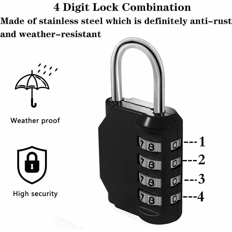RHAFAYRE Lucchetto a combinazione Lucchetto a combinazione per impieghi  gravosi - Lucchetto a combinazione a 4 cifre per palestra, scuola,  cancello, capannone, garage, deposito, armadietti per bagagli