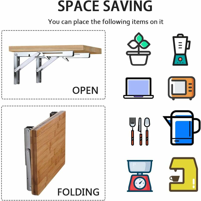 Staffa pieghevole, supporto per scaffale pieghevole in acciaio inossidabile  2Pcs, staffa pieghevole, mensola pieghevole a parete per divieto di  pavimento a parete