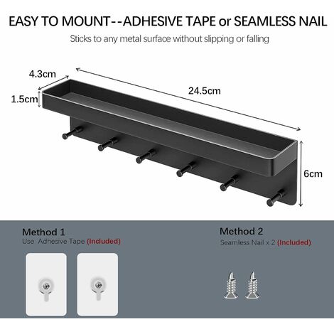 Relaxdays Portachiavi da Muro con Mensola, Accessorio 2in1, Metallo &  Legno, Ganci Appendiabiti e Contenitore, Bianco