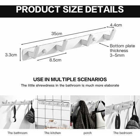RHAFAYRE Appendiabiti da Parete, Appendiabiti da Bagno da Parete, Appendiabiti  da Parete, Appendiabiti con 4 Ganci