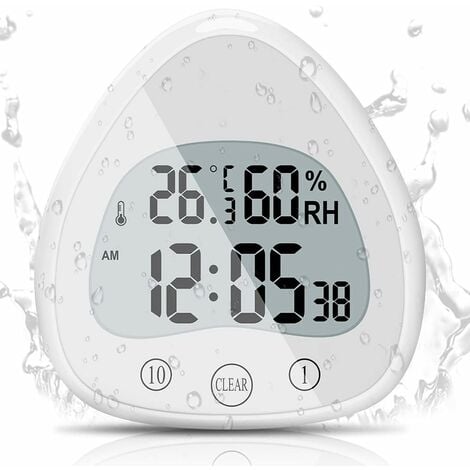 RHAFAYRE Orologio da Bagno, Sveglia Digitale LCD con Orologio da Doccia  Touch Impermeabile, Timer Impermeabili Termometro