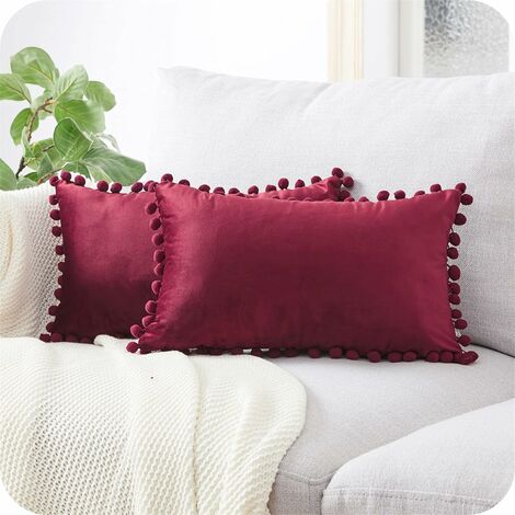 RHAFAYRE Federa Cuscino 30x50 cm Rosso Borgogna Set di 2 Federe Cuscino  Morbido Velluto Double Face