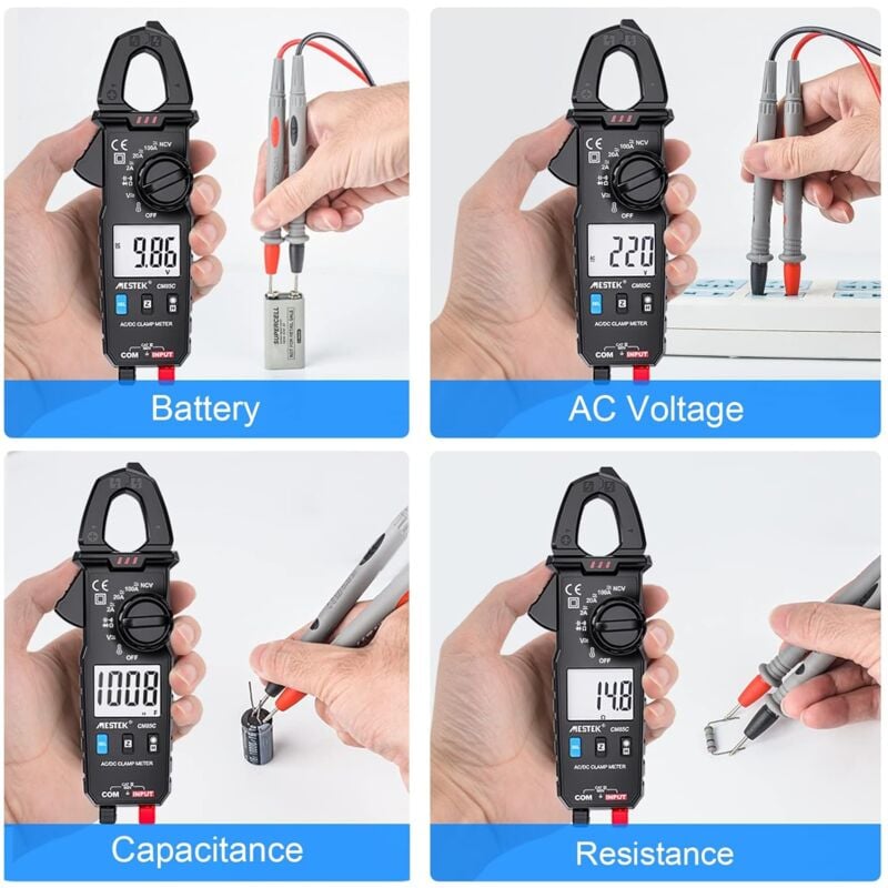 Pince ampèremétrique à Courant continu AC, numérique AC DC Pince  ampèremétrique multimètre testeur de résistance de Haute précision