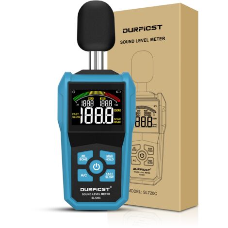 Sonomètre numérique à écran couleur LCD – Mesure dB/Sone avec rétroéclairage – Modes MAX, réponse rapide/lente – Pour chantiers et environnements variés – Durficst