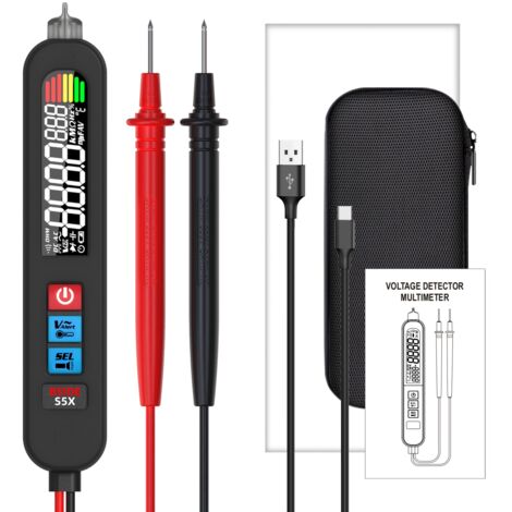 S5X Stylo Multimètre Numérique Rechargeable avec Grand Écran Couleur VFD Détecteur d'Électricité Sans Contact Capacimètre Testeur Électrique Automatique de Tension Continuité Ohm avec Étui (1/5)