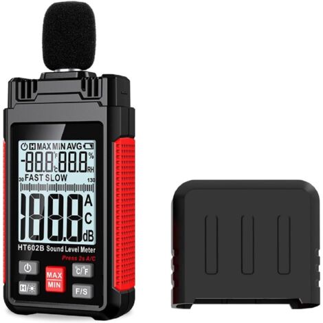 HT602B Sonomètre numérique 30-130 dB LCD rétroéclairé avec pondération A/C, température et humidité pour salle de classe, home cinéma, bar, activités de plein air (1/5)