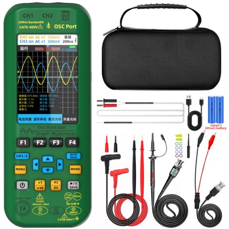 Oscilloscope numérique 2 canaux 50 MHz – Multimètre 6000 mots – Pince ampèremétrique flexible 6000 A – Écran TFT 3,98 pouces – Durficst