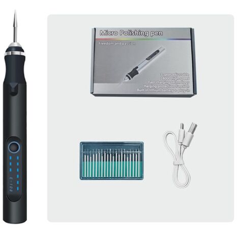 Stylo de gravure électrique sans fil, mini outil de gravure professionnel rechargeable par USB pour bijoux, bois, métal, pierre, plastique, argent. (noir) (1/5)