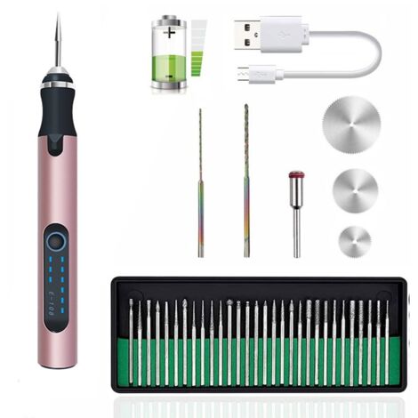Stylo de gravure électrique sans fil, stylo de micro-gravure avec jeu de disques de ponçage et 30 pointes de meulage, mini outil de gravure professionnel rechargeable par USB pour bijoux, bois, métal,