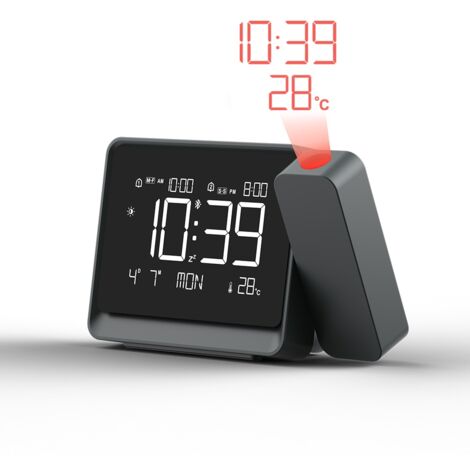 Réveil Projecteur Multifonctionnel DURFICST,Date, heure,Réglage de la Mise au Point, Bluetooth, Température, Alarme, USB Rétroéclairage réglable (1/5)