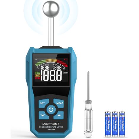 Détecteur d'humidité – Écran LCD couleur – Alarme sonore – Profondeur d'analyse 20-40 mm – Pour matériaux de construction et bois – Durficst