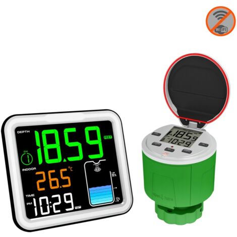 Indicateur de niveau à ultrasons FT0024 – 8 canaux – Capteur de température – Portée 150 m – Écran LCD rétroéclairé – Alarme niveaux hauts/bas – Durficst