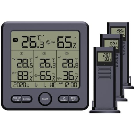 Thermohygromètre numérique d'intérieur sans fil avec grand écran et alertes couleur TS-6210-W (noir) (1/5)