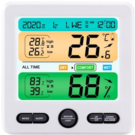 Thermo-hygromètre numérique, horloge, surveillance précise de la température intérieure - TS-6211-B (Blanc) (1/5)