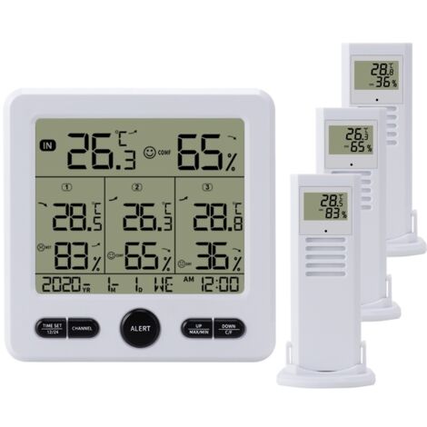 Thermohygromètre numérique d'intérieur sans fil, grand écran avec alarme couleur (blanc) (1/5)