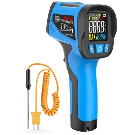Pyromètre infrarouge numérique Mestek IR06 PRO pour la mesure de température sans contact dans la plage de température de -40°C à 800°C (-40°F à 1472°F) avec pointeur laser et écran LCD (1/5)