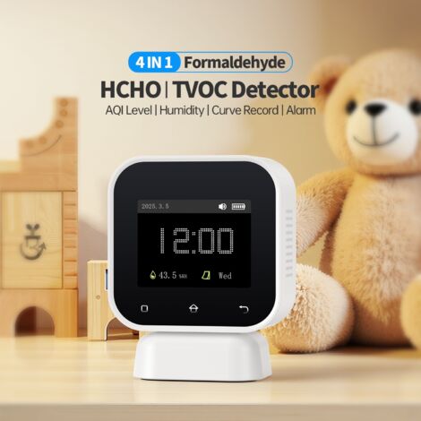 Moniteur de qualité de l'air intérieur SFD-02, 4 en 1, thermomètre et hygromètre numérique avec écran tactile de 2,4 pouces, rechargeable (1/5)